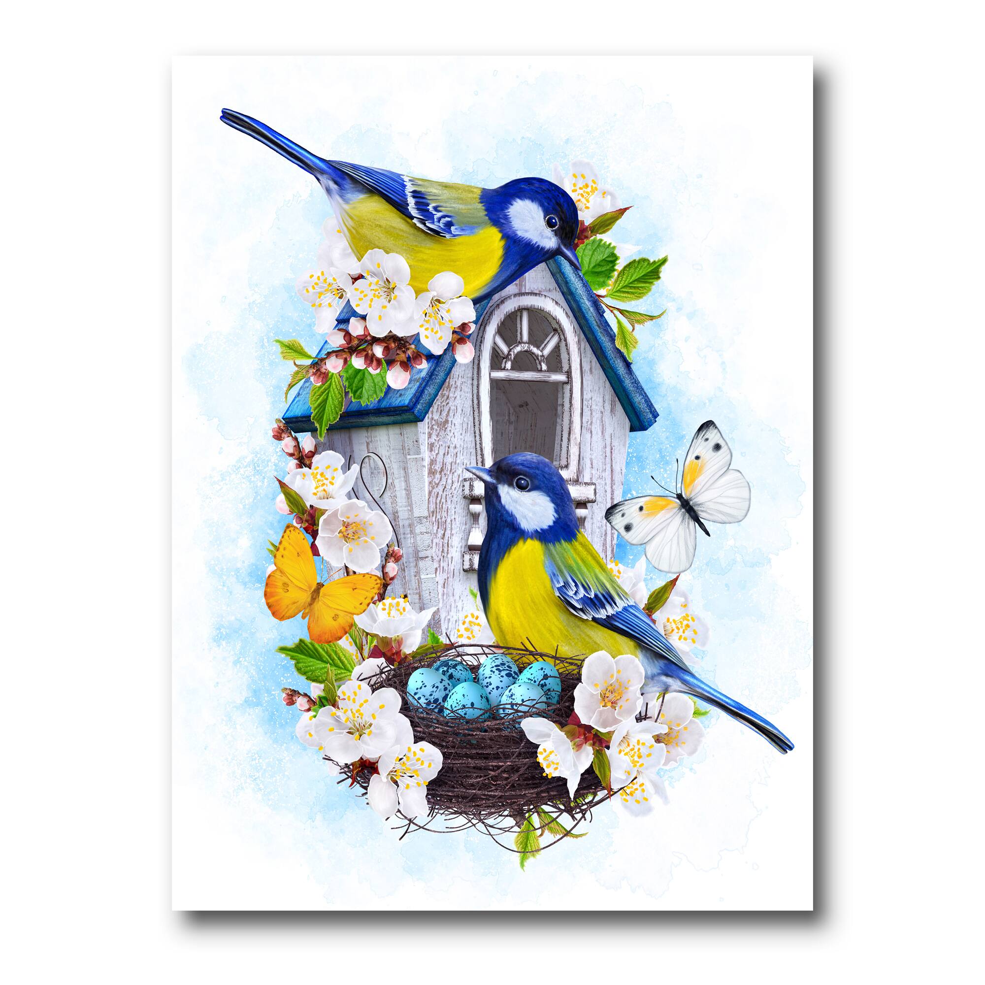 Designart - Two Tit Birds Sitting Near The Nest With Eggs I